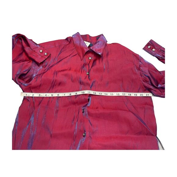 Karen Scott Shirt Women's Large Red Rayon Long Sleeve Classic Fit Button-Up - Picture 6 of 8